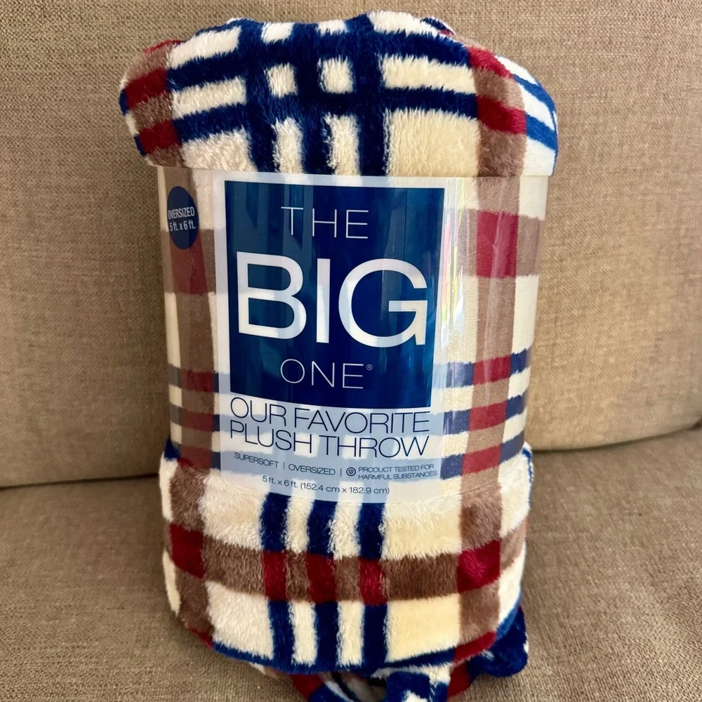 The Big One Plaid Maroon and Navy Plush Throw